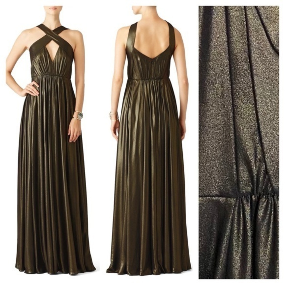 Halston Heritage Metallic Bronze Flow Maxi Gown Dress 4